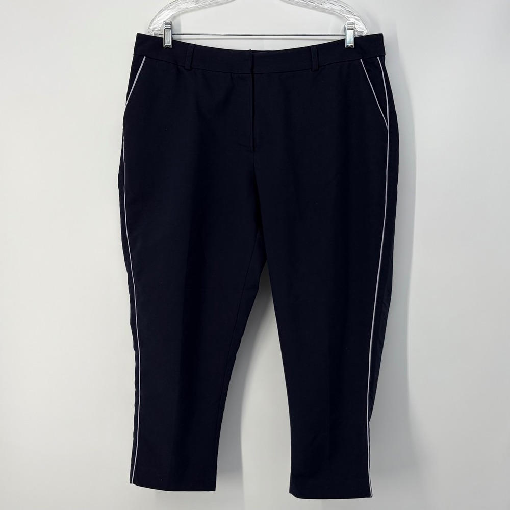 Ryan Wythe Pants Navy Blue White Piping Cropped Trousers Plus Size 16W Office - Picture 2 of 7